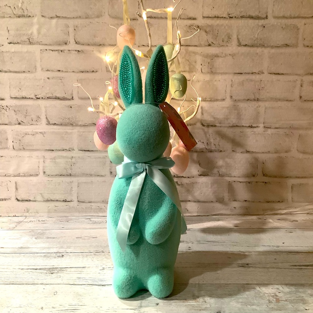 Spring Gatherings 15in Flocked Bunny With Ribbon